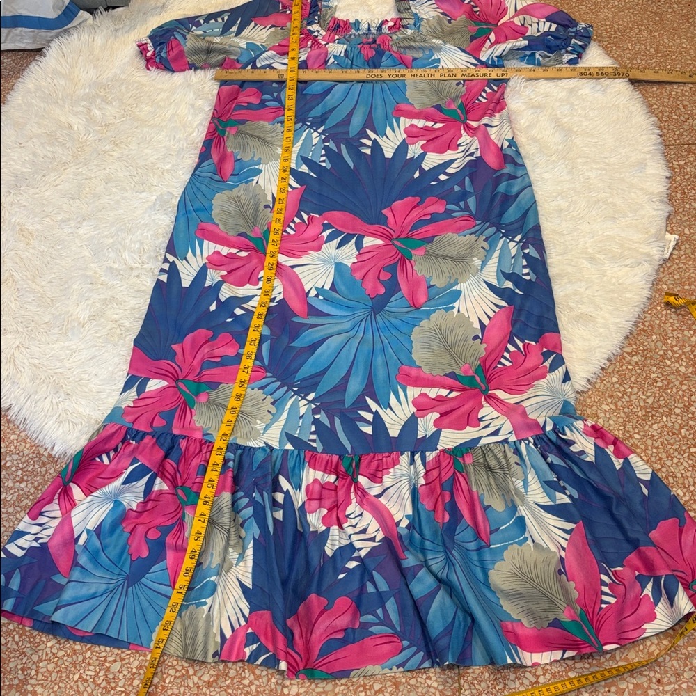 Hilo Hattie Blue Floral Cotton Muumuu Maxi Dress Made in Hawaii Womens Large 688 - Picture 7 of 9